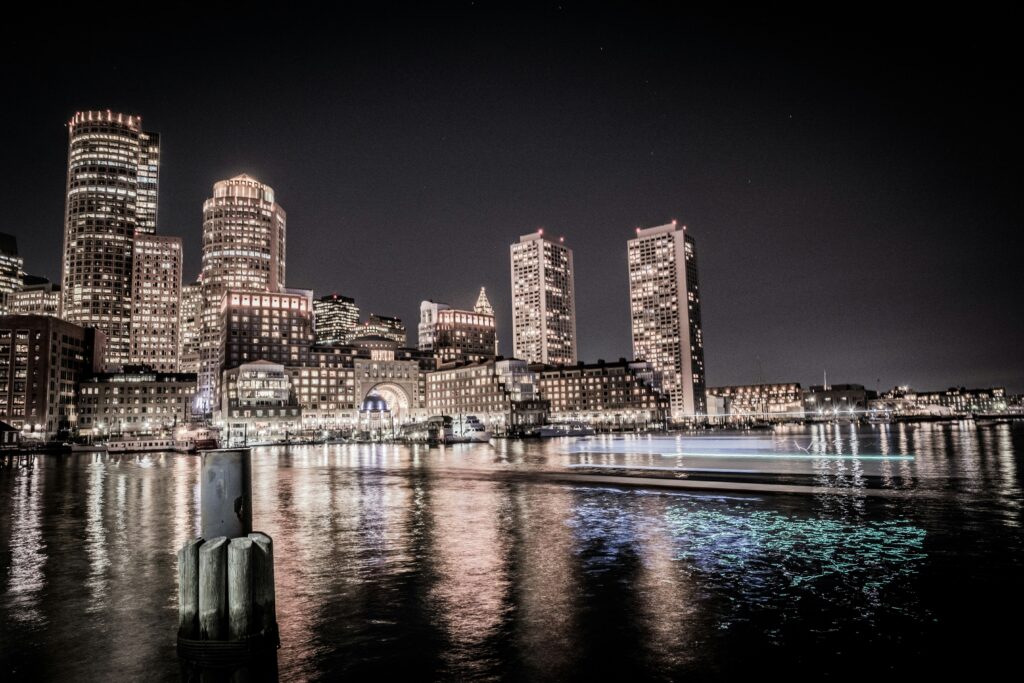 boston's skyline at night